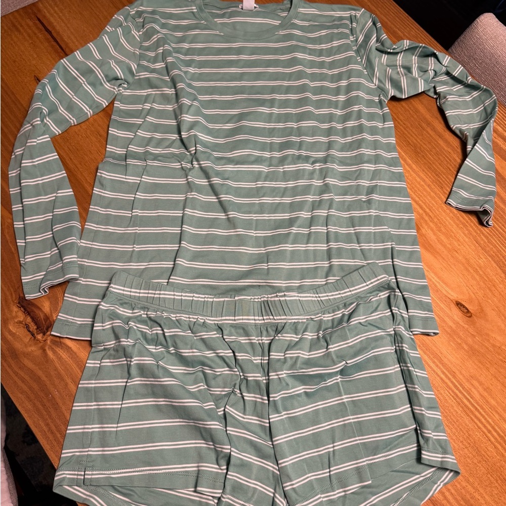 Women's Striped Green Pajama Set